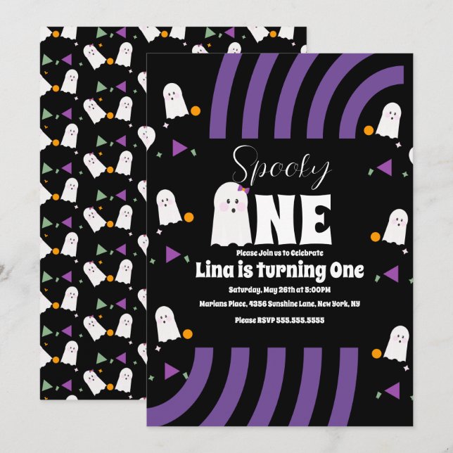 Invitation Joyeux Anniversaire Halloween Lettres Groovy Fanto (Devant / Derrière)