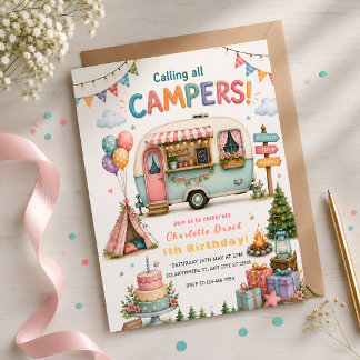 Invitation Joyeux Anniversaire Happy Camper 1 an