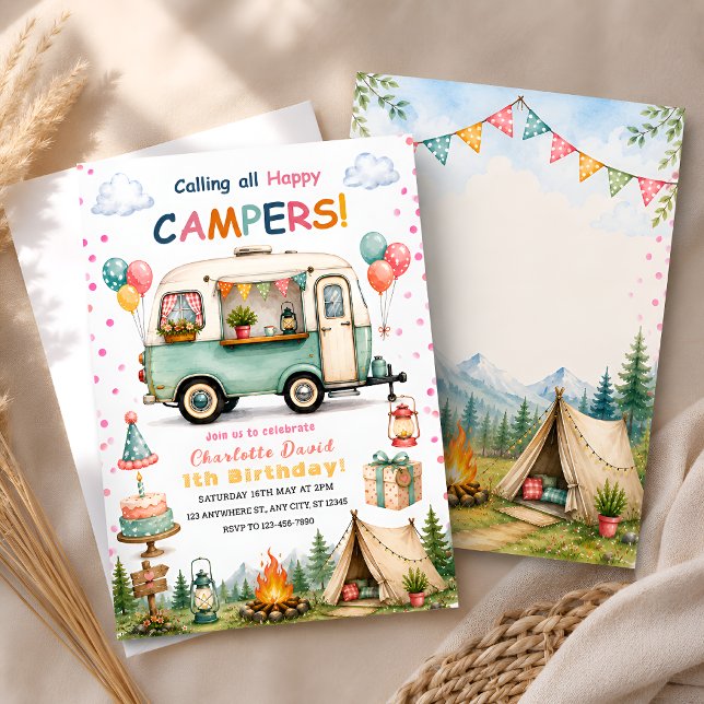 Invitation Joyeux Anniversaire Happy Camper 1 an (Créateur téléchargé)