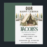 Invitation  Joyeux Anniversaire Happy Camper Kids 5 ans<br><div class="desc">Thème neutre et amusant pour une fête d'anniversaire camping pour enfants. Disponible en téléchargement numérique imprimable.
Parfait pour toutes les saisons. Construisons quelque chose d'amusant pour votre petit à son anniversaire ! Téléchargement électronique personnalisable et modifiable
tente aquarelle,  arbres,  forêt,  boussole,  l'aventure commence,  joyeux campeur</div>