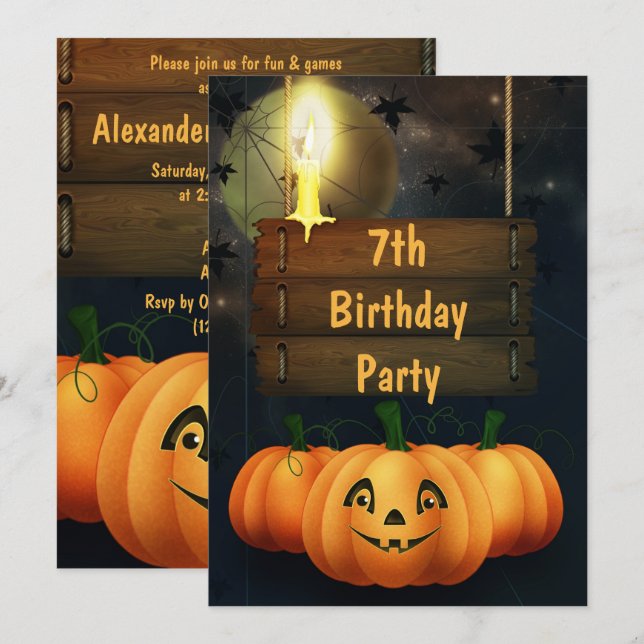 Invitation Joyeux anniversaire Happy Pumpkins 7 ans (Devant / Derrière)