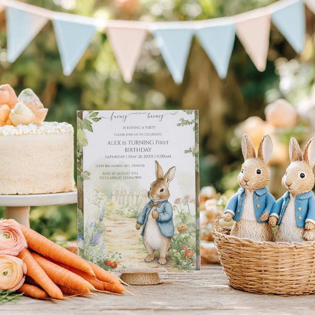 Invitation Joyeux Anniversaire Jardin de Lapin Vintage (Créateur téléchargé)