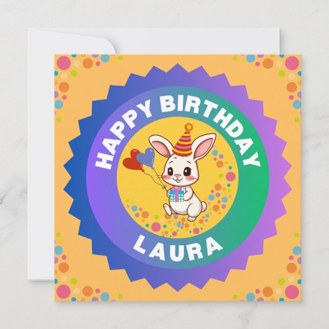 Invitation Joyeux Anniversaire Lapin Mignon (Devant)