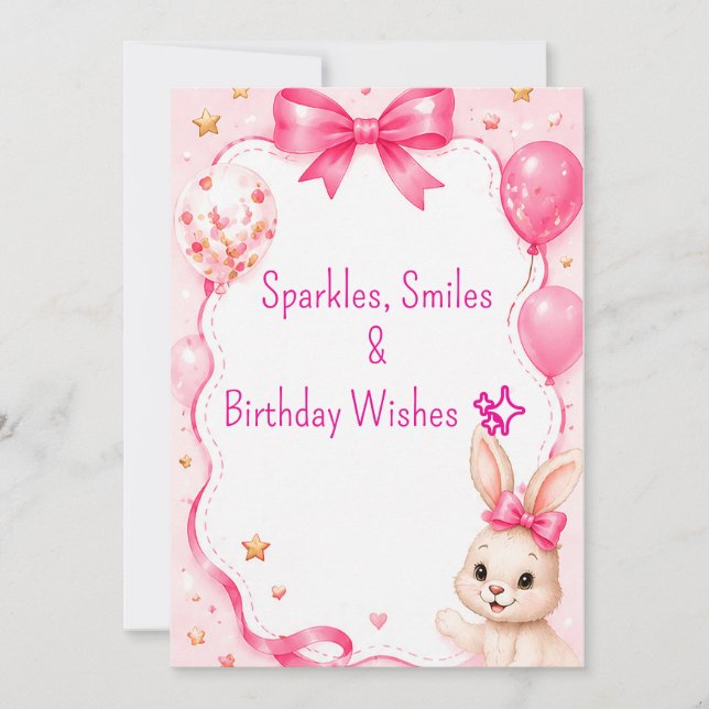 Invitation Joyeux Anniversaire Lapin Rose Mignon 🐰 (Devant)