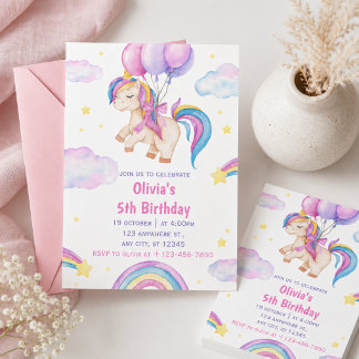 Invitation Joyeux Anniversaire Licorne Aquarelle Mignonne