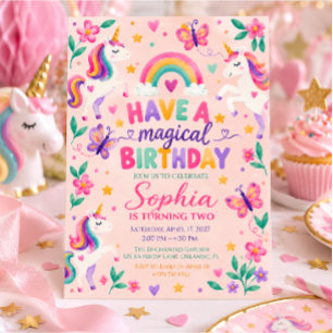 Invitation Joyeux Anniversaire Licorne Arc-en-Ciel Pastel Mag