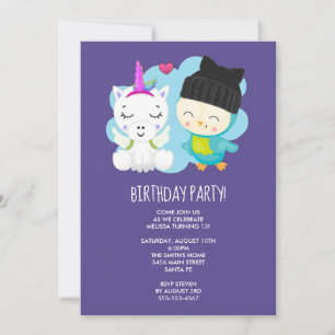 Invitation Joyeux Anniversaire Licorne de Dessin Animé Mignon