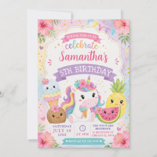Invitation Joyeux Anniversaire Licorne Été Aquarelle Mignonne