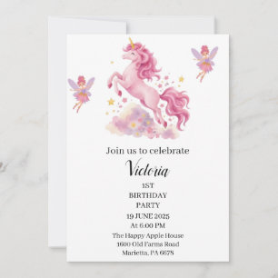 Invitation Joyeux Anniversaire Licorne Féerique Aquarelle Ros