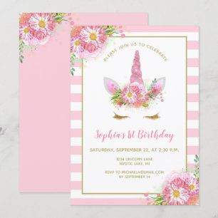Invitation Joyeux Anniversaire Licorne Rose pour Fille