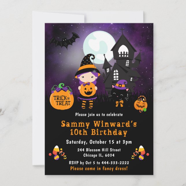 Invitation Joyeux Anniversaire Maison Hantée d'Halloween Mign (Devant)