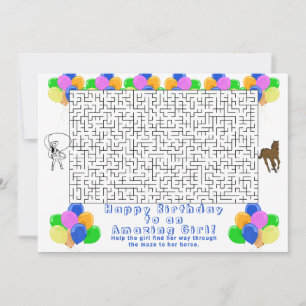 Invitation Joyeux anniversaire Maze Cowgirl et Cheval Blanc