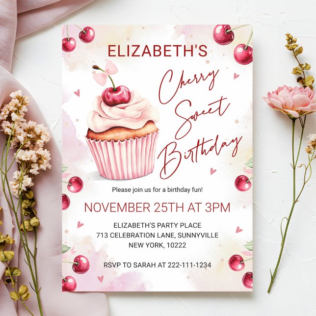 Invitation Joyeux Anniversaire Mignonne Cerise Coquette (Créateur téléchargé)