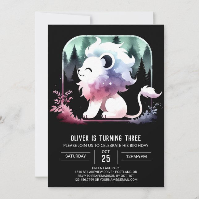 Invitation Joyeux anniversaire minimaliste du lion (Devant)