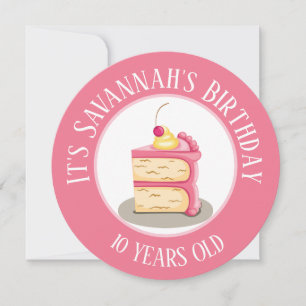 Invitation Joyeux anniversaire, morceau de gâteau rose Cercle