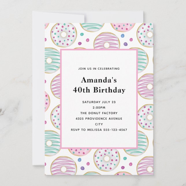 Invitation Joyeux Anniversaire Motif Gâteau Donut Coloré (Devant)