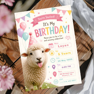 Invitation Joyeux Anniversaire Mouton Pastel