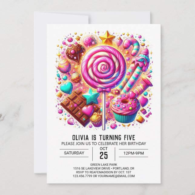 Invitation Joyeux anniversaire numérique de Candyland dynamiq (Devant)