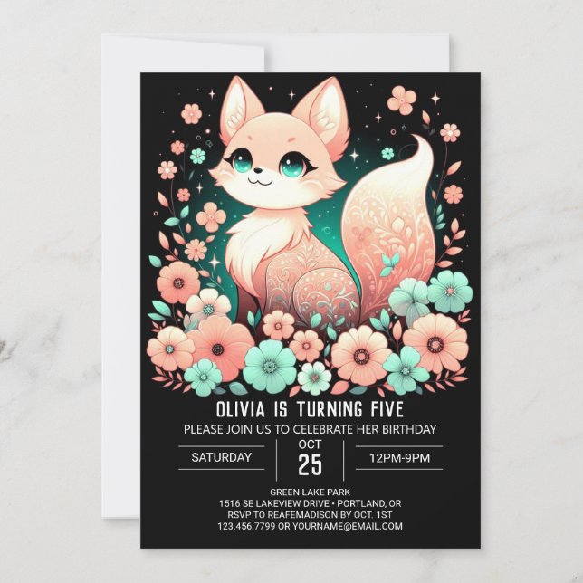 Invitation Joyeux anniversaire numérique simple Fox (Devant)