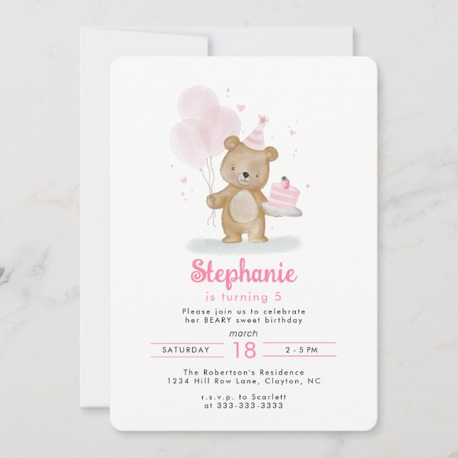 Invitation Joyeux Anniversaire Ourson  (Devant)