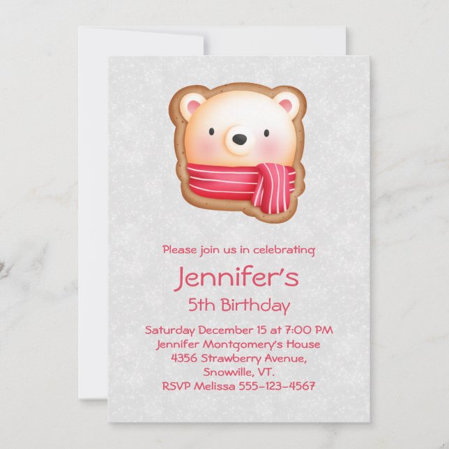 Invitation Joyeux Anniversaire Ourson Mignon Écharpe Rouge &  (Devant)