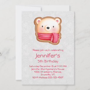 Invitation Joyeux Anniversaire Ourson Mignon Écharpe Rouge &