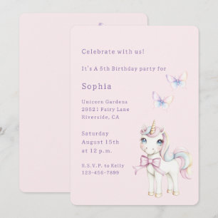 Invitation Joyeux Anniversaire Papillons Licorne Rose Mignonn