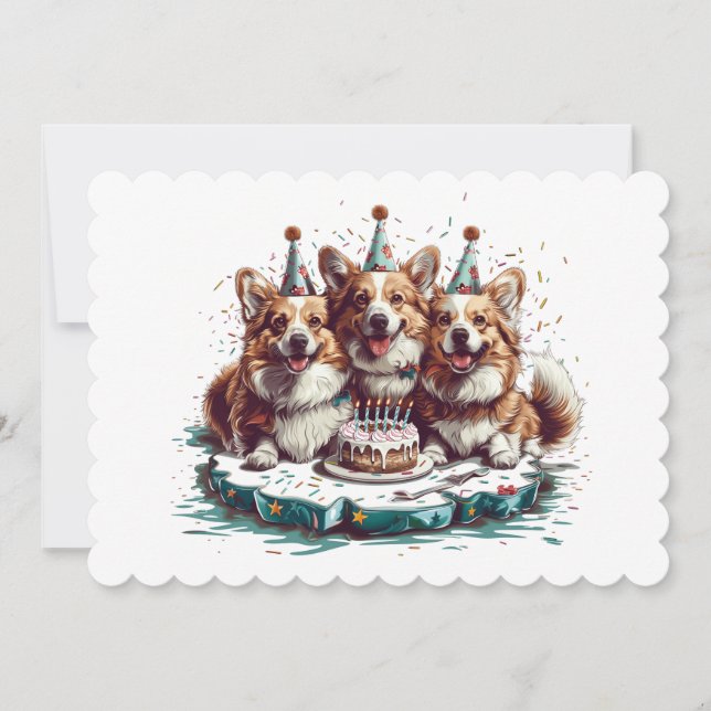 Invitation Joyeux Anniversaire Pembroke Welsh Corgi Chiens (Devant)