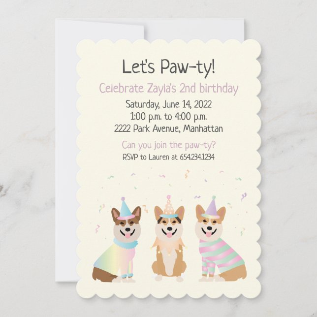 Invitation Joyeux Anniversaire Pembroke Welsh Corgi Chiens (Devant)