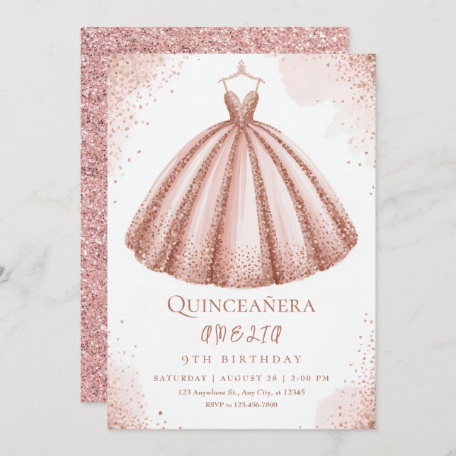 Invitation Joyeux anniversaire petit château princesse (Devant / Derrière)