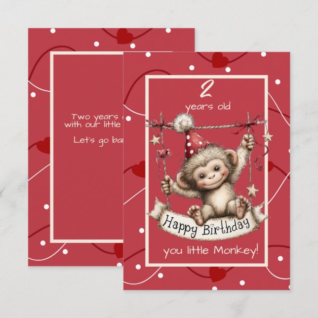 Invitation Joyeux Anniversaire Petit Singe (Devant / Derrière)