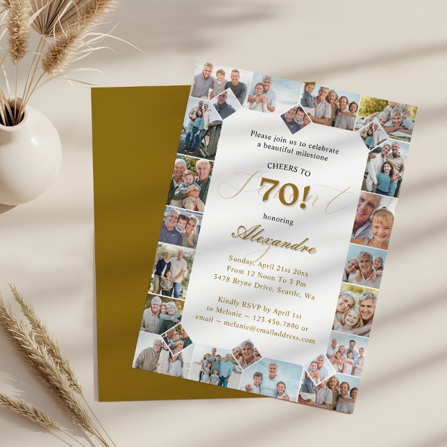 Invitation Joyeux Anniversaire pour 70 Ans de Photos en Colla (Happy Birthday Cheers To 70 Years Photo Collage Invitation)