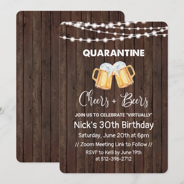 Invitation Joyeux anniversaire Quarantine Cheers and Beers (Devant / Derrière)