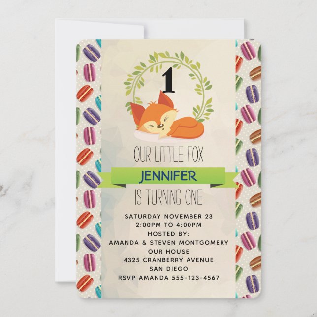 Invitation Joyeux Anniversaire Renard Orange Mignon avec Cour (Devant)