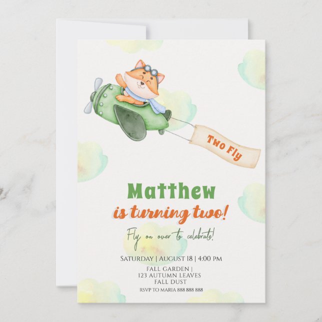 Invitation Joyeux Anniversaire Renard Volant Mignon  (Devant)