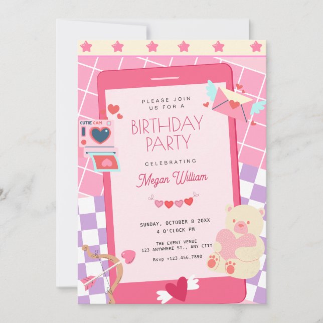 Invitation Joyeux anniversaire rose (Devant)