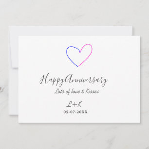 Invitation Joyeux anniversaire rose cœur bleu nom date simple