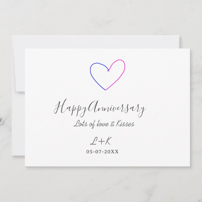 Invitation Joyeux anniversaire rose cœur bleu nom date simple (Devant)