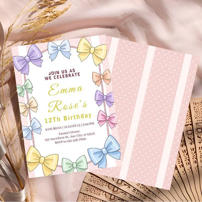 Invitation Joyeux Anniversaire Ruban Pastel Mignon (Créateur téléchargé)
