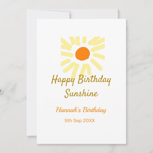Invitation Joyeux anniversaire soleil brillant jaune orange a (Devant)