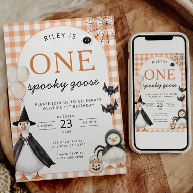 Invitation Joyeux anniversaire Spooky Goose Halloween 1 an (Spooky Goose 1st Birthday Invitation | One Spooky Goose Halloween First Birthday Party Invite | Cute)