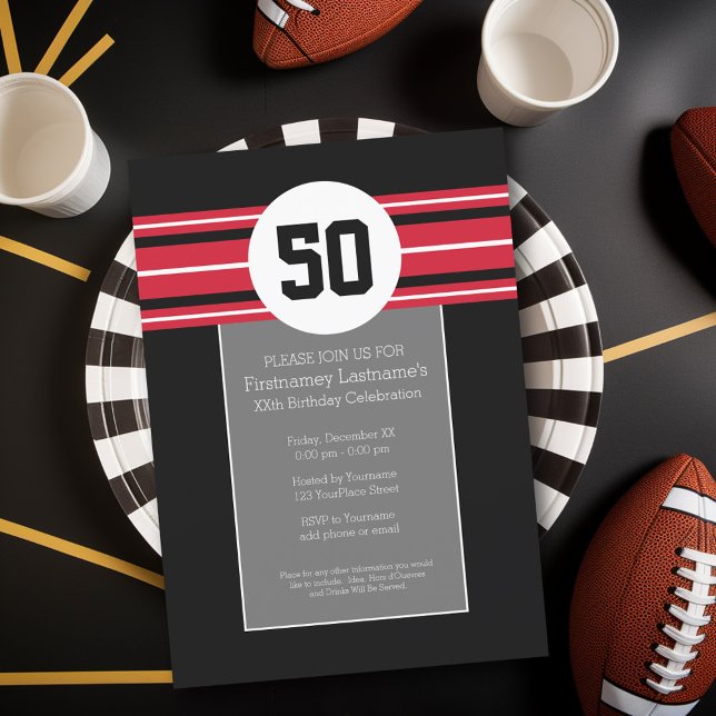 Invitation Joyeux Anniversaire Sports Jersey Stripes Nom et â (Birthday Party Invitation - Sports Theme - Football Party Invitation)