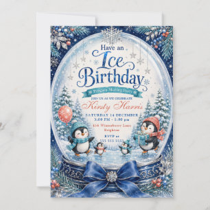 Invitation Joyeux Anniversaire sur Glace Pingouin Patinage An