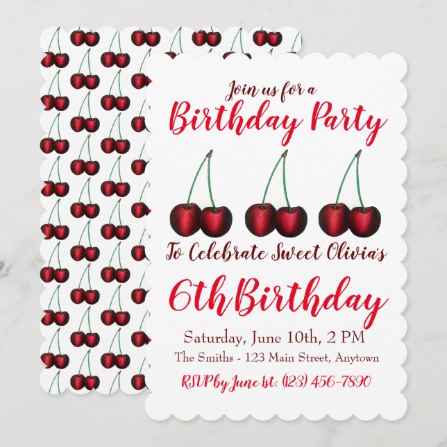 Invitation Joyeux anniversaire Sweet Cherry Cherries Fruit Im (Devant / Derrière)