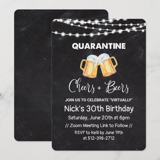 Invitation Joyeux Anniversaire Tableau de Quarantaine Cheers  (Devant / Derrière)