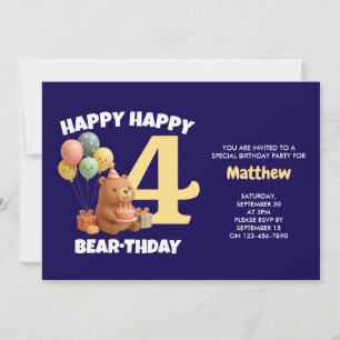 Invitation JOYEUX ANNIVERSAIRE Teddy Bear 4ème Anniversaire