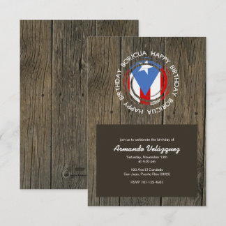 Invitation Joyeux Anniversaire Thème Boricua sur Bois Rustiqu