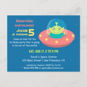 Invitation Joyeux Anniversaire Thème Espace et Alien Mignon