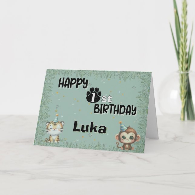 Invitation Joyeux Anniversaire Vert 1er Safari sauvage (Devant)