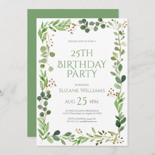 Invitation Joyeux Anniversaire vert cadre feuille 2